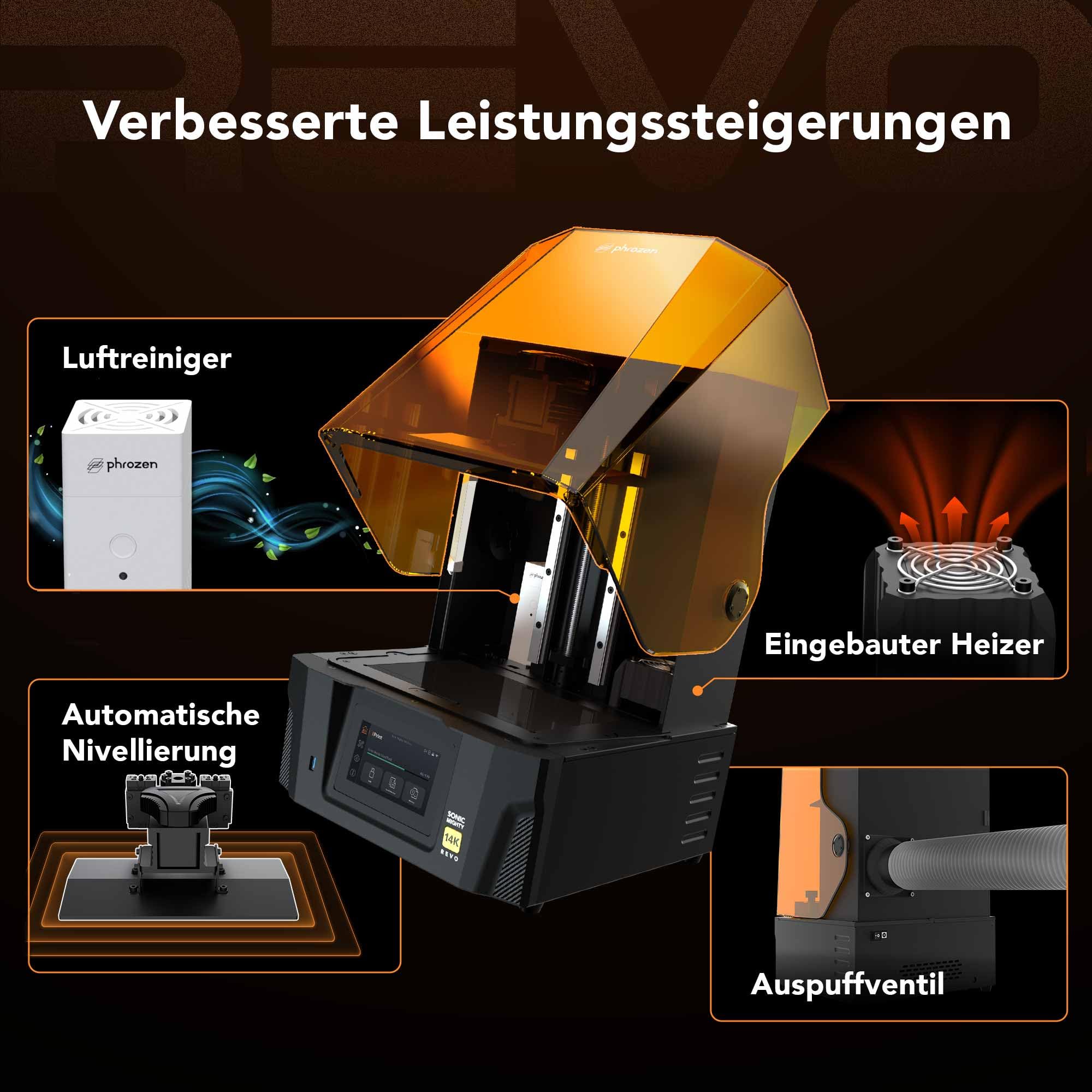Phrozen Sonic Mighty Revo Resin 3D Drucker | 10,1 Zoll 14K Mono-LCD Bildschirm mit 16.8x24.8 µm Auflösung | Druckgröße 223x126x235 mm | 3D Printer geeignet für Profi