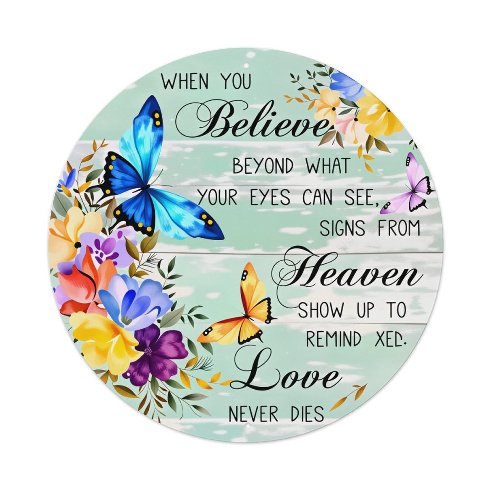 Floral Butterflies Heaven Signs Love Round Tin Sign Vintage Metal Poster Retro Bar, Home, Man Cave, Kitchen, Laundry Room Wall Art Decor Gift 8x8Inch
