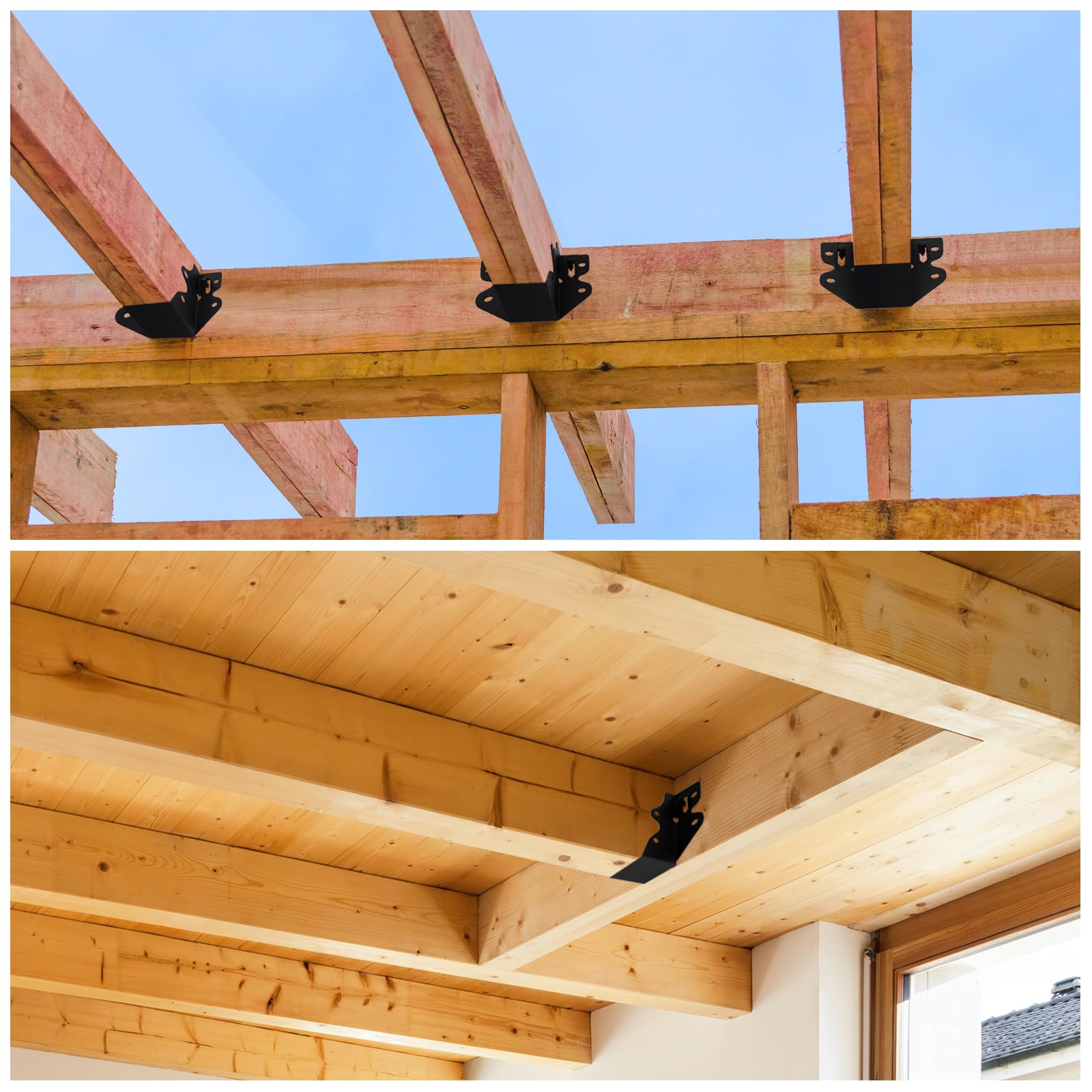 24 ganci per travetti 2 x 4, staffa per travetto, legami per rottami | Appendini per travetti a montaggio frontale,Staffe per travetti con rivestimento a polvere nera per staffe per travetti