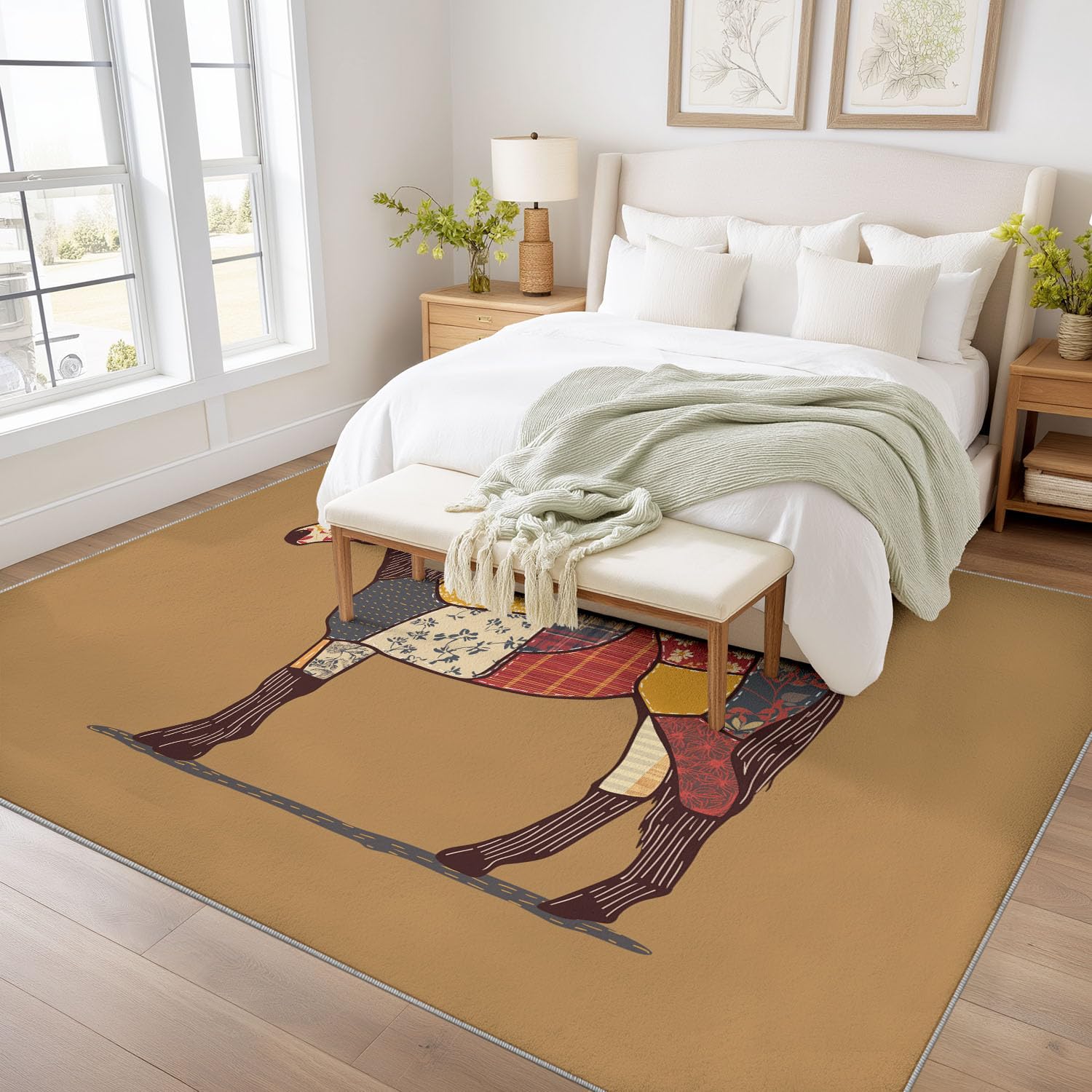 Tappeto vintage country, 140 x 200 cm, antiscivolo, lavabile, patchwork, tappeto per soggiorno, camera da letto, tappeto stampato, tappeto per interni