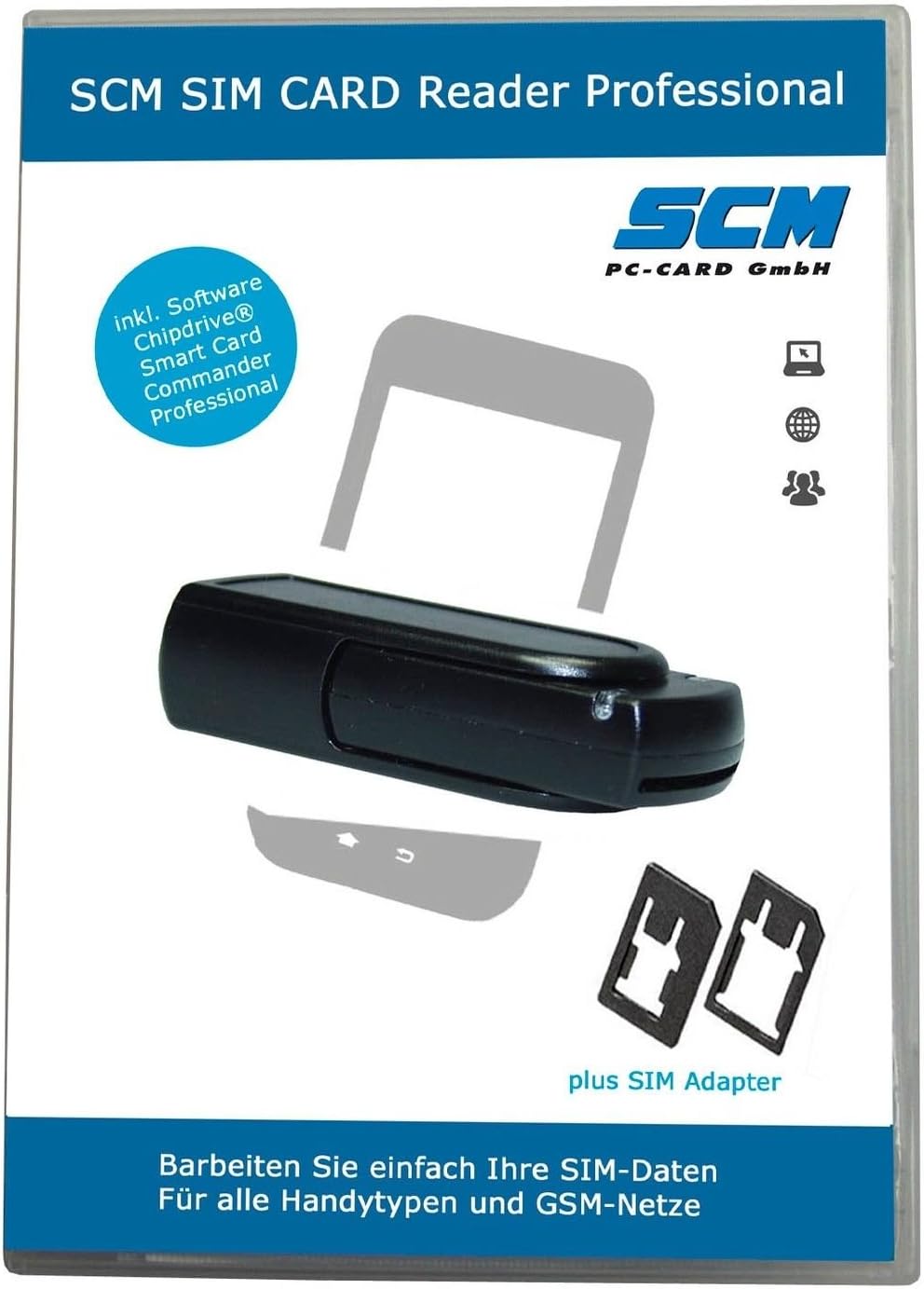 SCM PC-Card GmbH SIM professional card reader - SIM uTrust standard token plus software for mobile phone users to edit data on the GSM SIM card on PC (black)