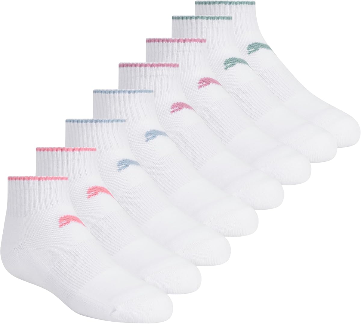 PUMA Girls' 8-pack Quarter Crew Socks, Everyday Wear for Kids, Extra Cushion & Arch Support