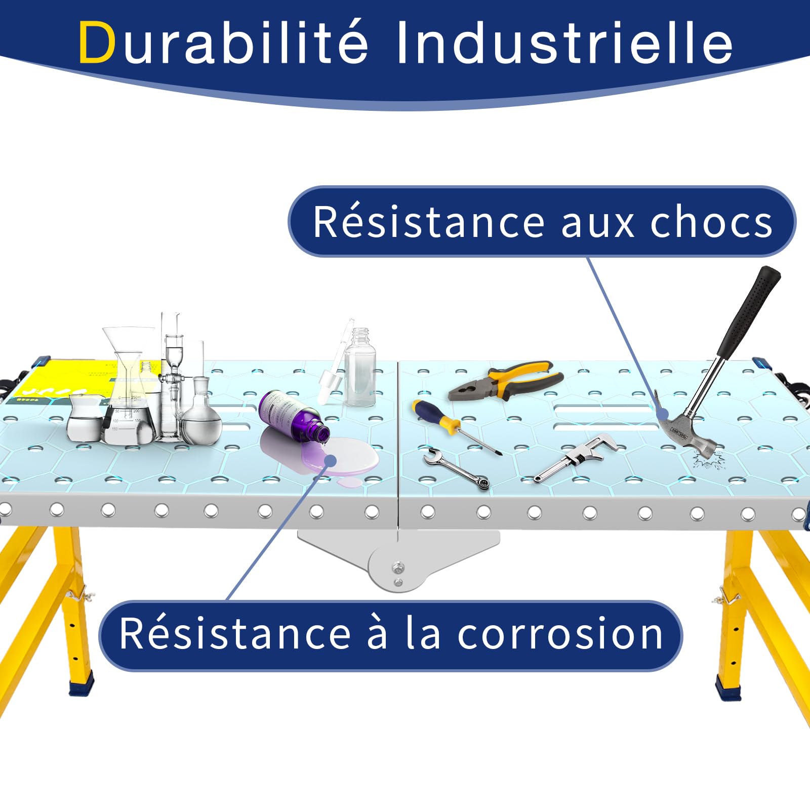 VKE Plateforme de Travail 120 × 36 × 90 CM en Tôle Galvanisée, 500 KG Capacité de Charge, Échafaudage Portable, Table de Soudure Pliant avec 4 roulettes Universelles, Réglable en Hauteur