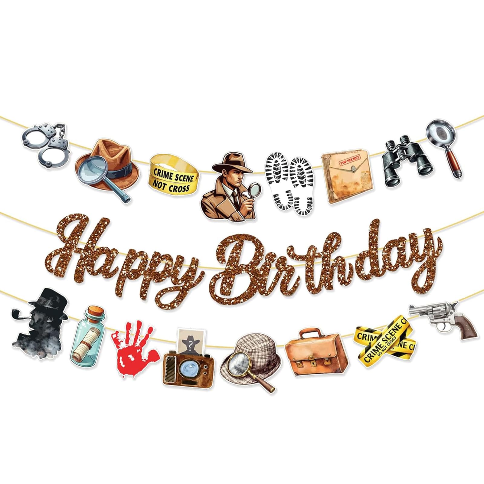 Detective Theme Birthday Banner, Mystery Party Sign Garland Decor, Secret Spy Detective Birthday Party Supplies for Kids Investigation & Spy Themed Celebrations