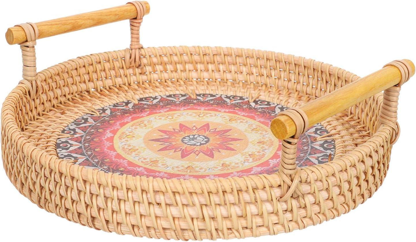 Double Handle Woven Food Basket, Rattan Portable Bread Basket