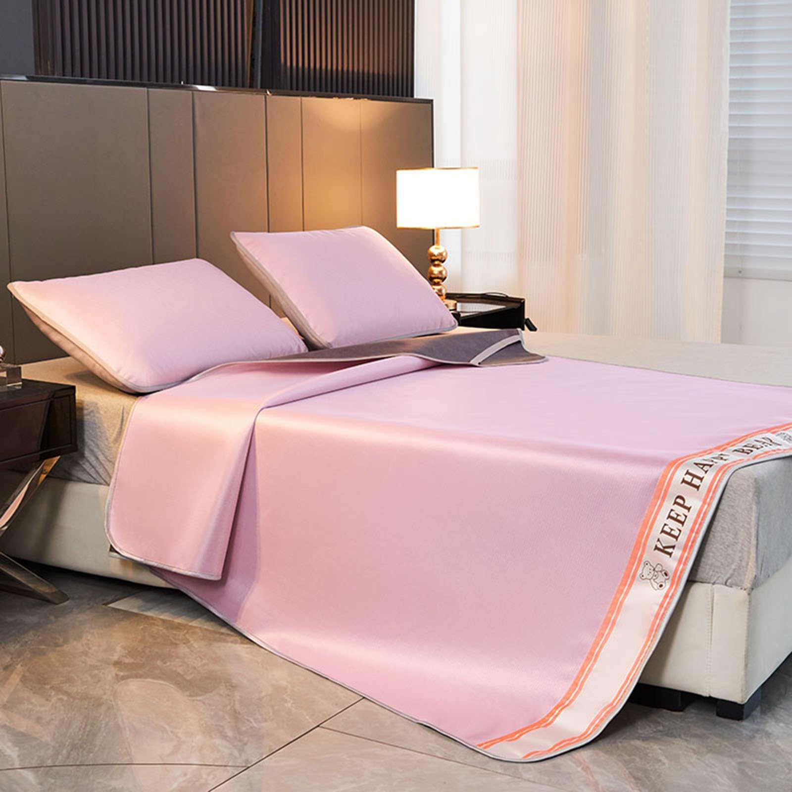 KFGISD, 3Pcs Set, Cool Ice Silk Fabric Mattress Solid Color Bedspreads Pillowcase Set 3 Breathable Summer Bed Sheet,Cooling Mattress