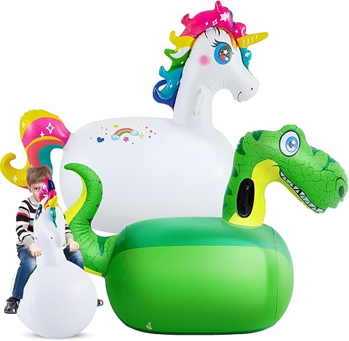 Miniatura 8 de Hiboom Juguetes inflables gigantes de salto de 51 pulgadas, juguetes de animales para montar en juguetes de salto, tolva para regalos de fiesta de