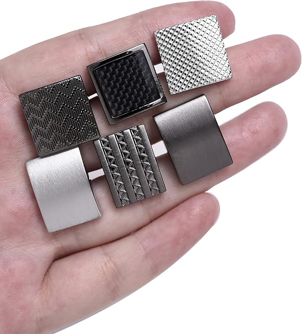 6 Pairs Cufflinks Classic Striped Disc Square Spherical Knot CZ Rectangle Cylindrical Cufflinks Set for Men