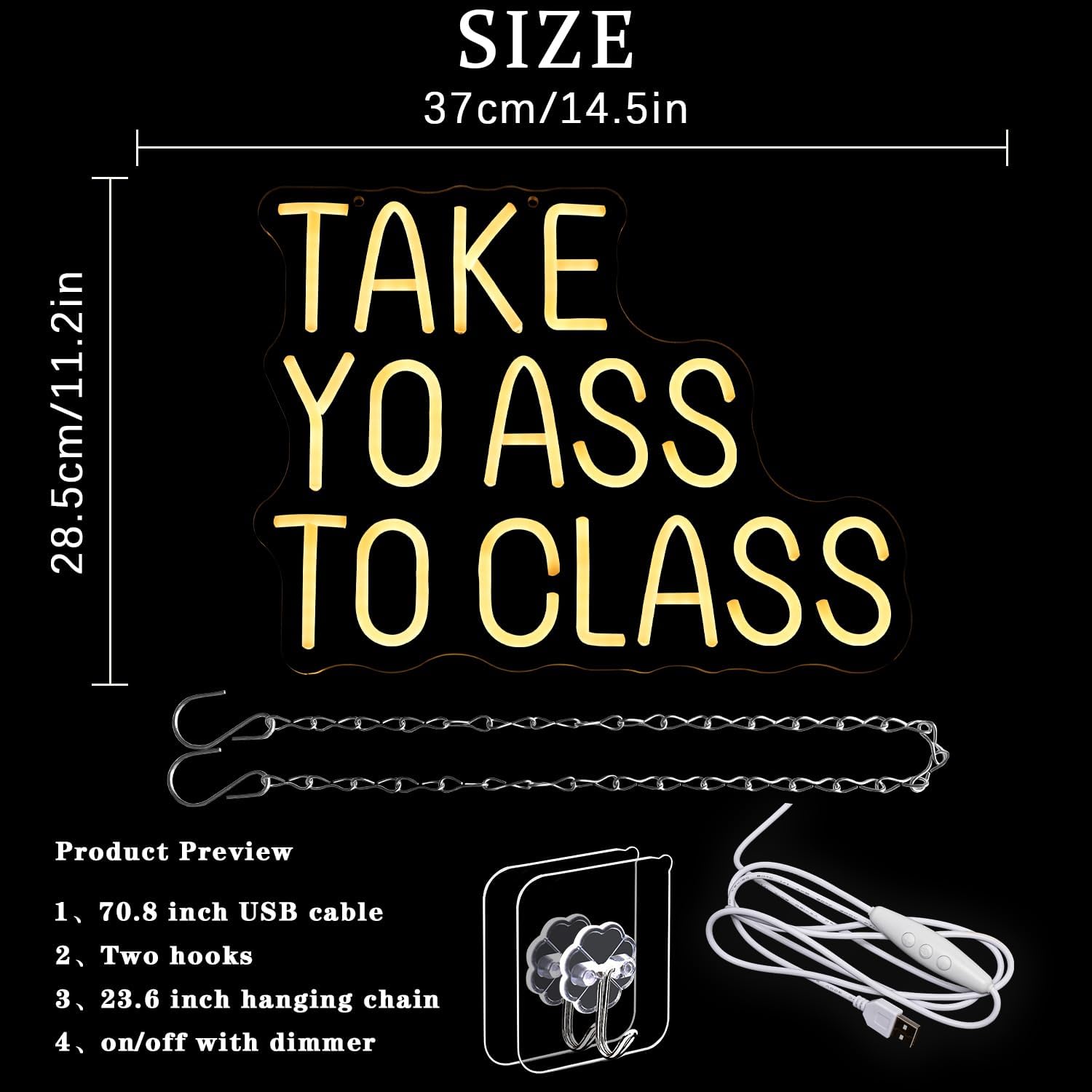 Take Yo Ass To Class Neon Sign for Classroom Letter Neon Light Classroom LED Neon Signs White Led Neon Lights for Bedroom Study Room Library Decoration image 3