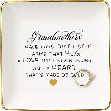 Mothers Day Gift for Grandma-Grandmother Present-Grandmothers Have Ears That Listen Arms That Hug-Birthday Christmas Gift for Grandma Nana-Ceramic Jewelry Tray,Trinket Holder,Ring Dish