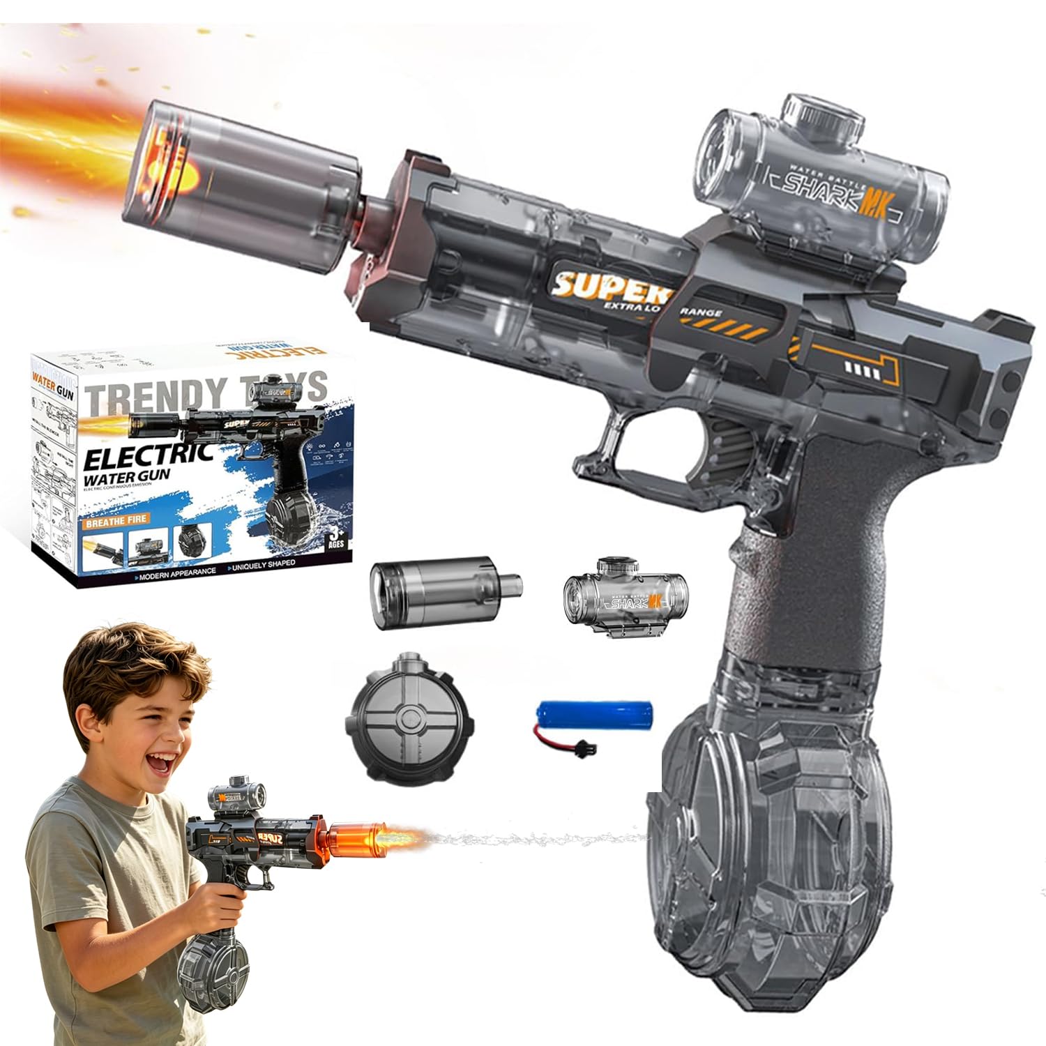 Electric Water Gun, Automatic Water Pistol for Adults, Long Range Motorized Water Guns with Led Lights, Leak-Proof Rechargeable Watergun for Kids Boys Girls Outdoor Beach Pool Party