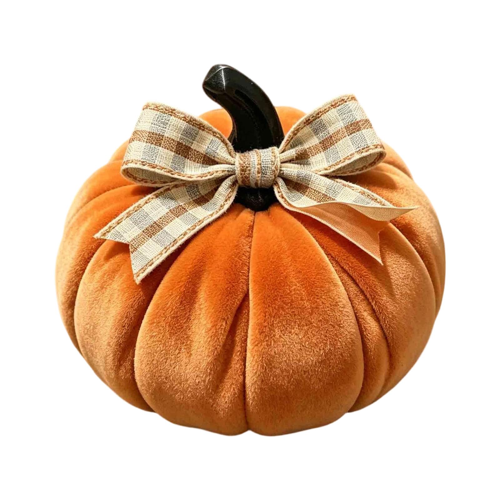 Elnwnnkc A Halloween Velvet Pumpkin Decor Soft Plush Table Ccent With Ribbed Nd Top Detail For Tiered Tray Styling Stuffed Fabric Pumpkin Utumn Centerpiece Faux Gourd Decor Shelf Mantel Tray Ccent Harvest
