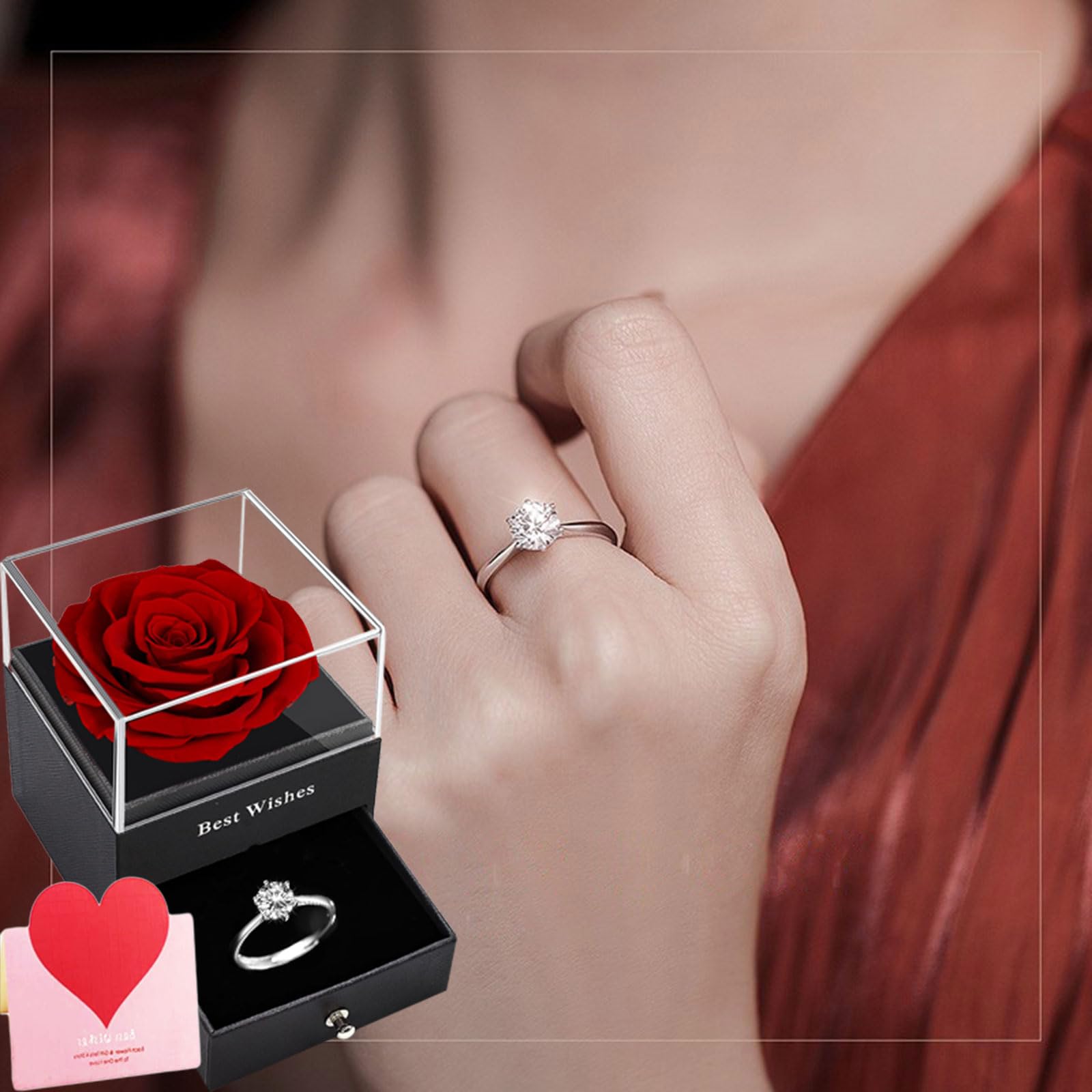 Rose Eternelle ,Conservée Préservés Vraie Rose Fleurs,Rose Stabilisée Rouge,Romantiques Cadeau pour Elle Femme Copine Soeur Noël Saint Valentin Fête Mères Anniversaire Fiançailles Marier Gratitude