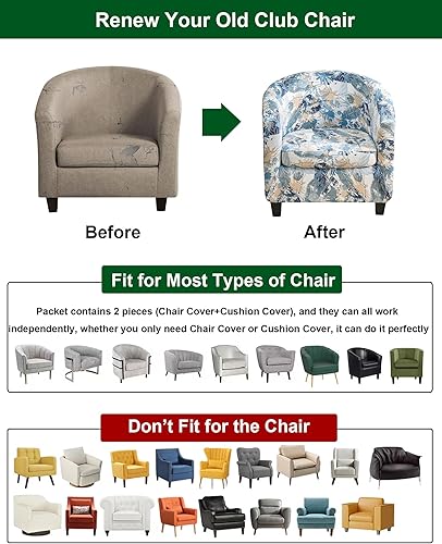 Miniatura 5 de CRFATOP Fundas para silla de club de 2 piezas, fundas para sillón de bañera, fundas de sillón con estampado suave y redondo para silla de sofá,