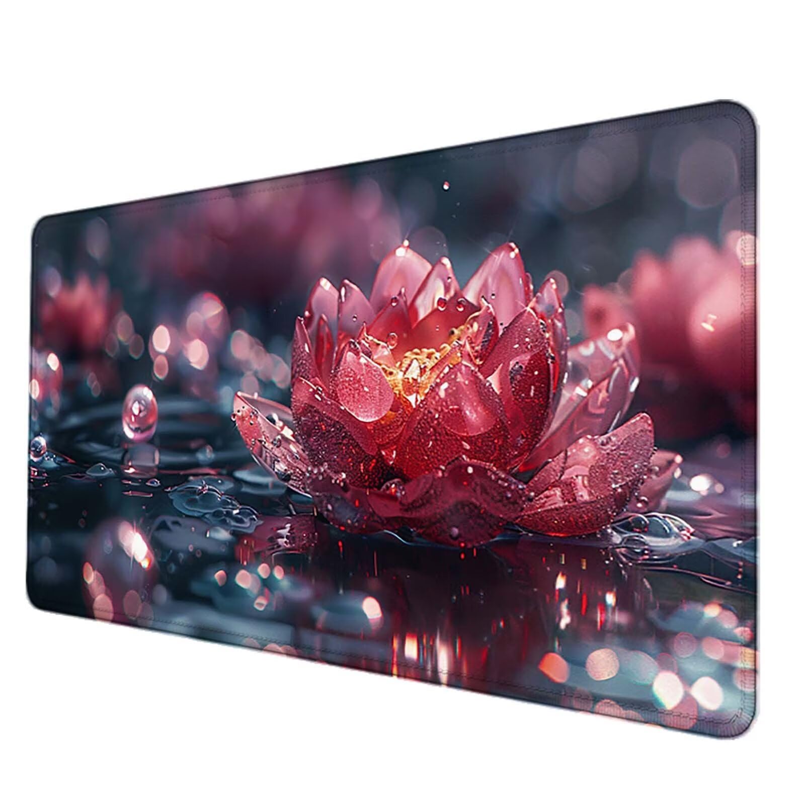 Podkładka pod mysz XXL 1500 x 800 mm, wodoodporna różowa podkładka pod mysz z motywem lotosu akcesoria do gier 3MM szyte krawędzie antypoślizgowa gumowa podstawa powierzchnia do biura/domu, gracz