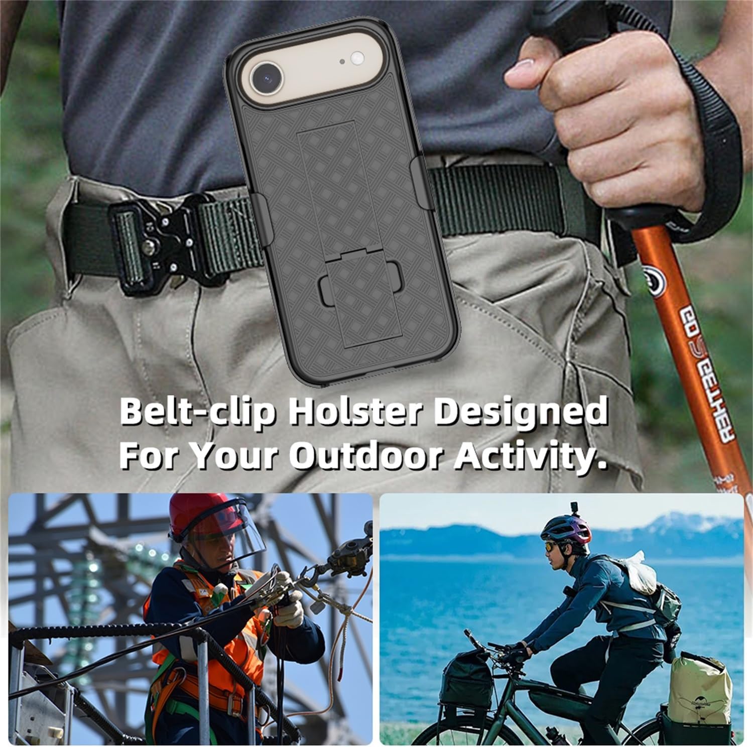for iPhone 17 Air Holster Case, Belt Clip Cover Shell Holster Combo Slim Rugged for iPhone 17 Air with Kickstand (6.5") 2025 Release, Black - Image 5