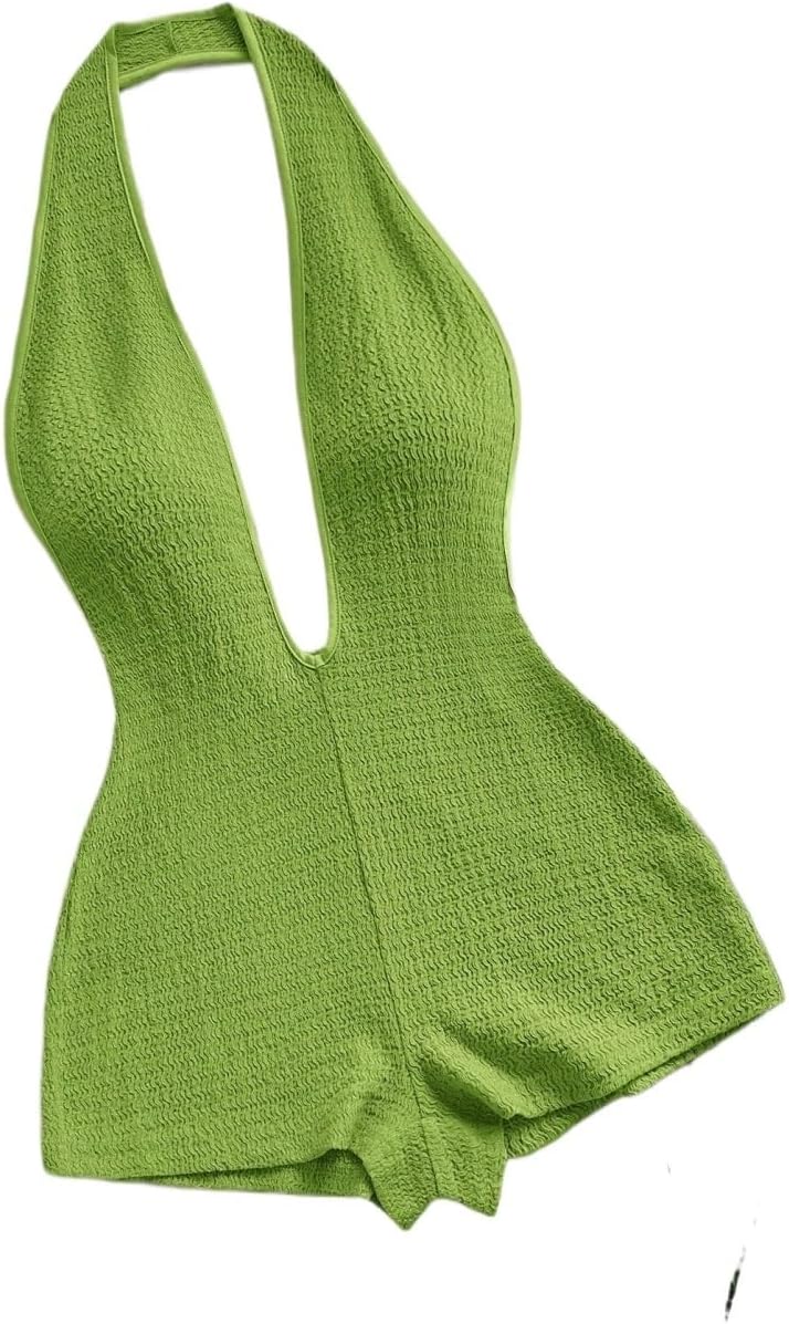 Rompers for Women Summer 2026 Knit Deep V Neck Backless Sexy Bodysuit, Fit For Party