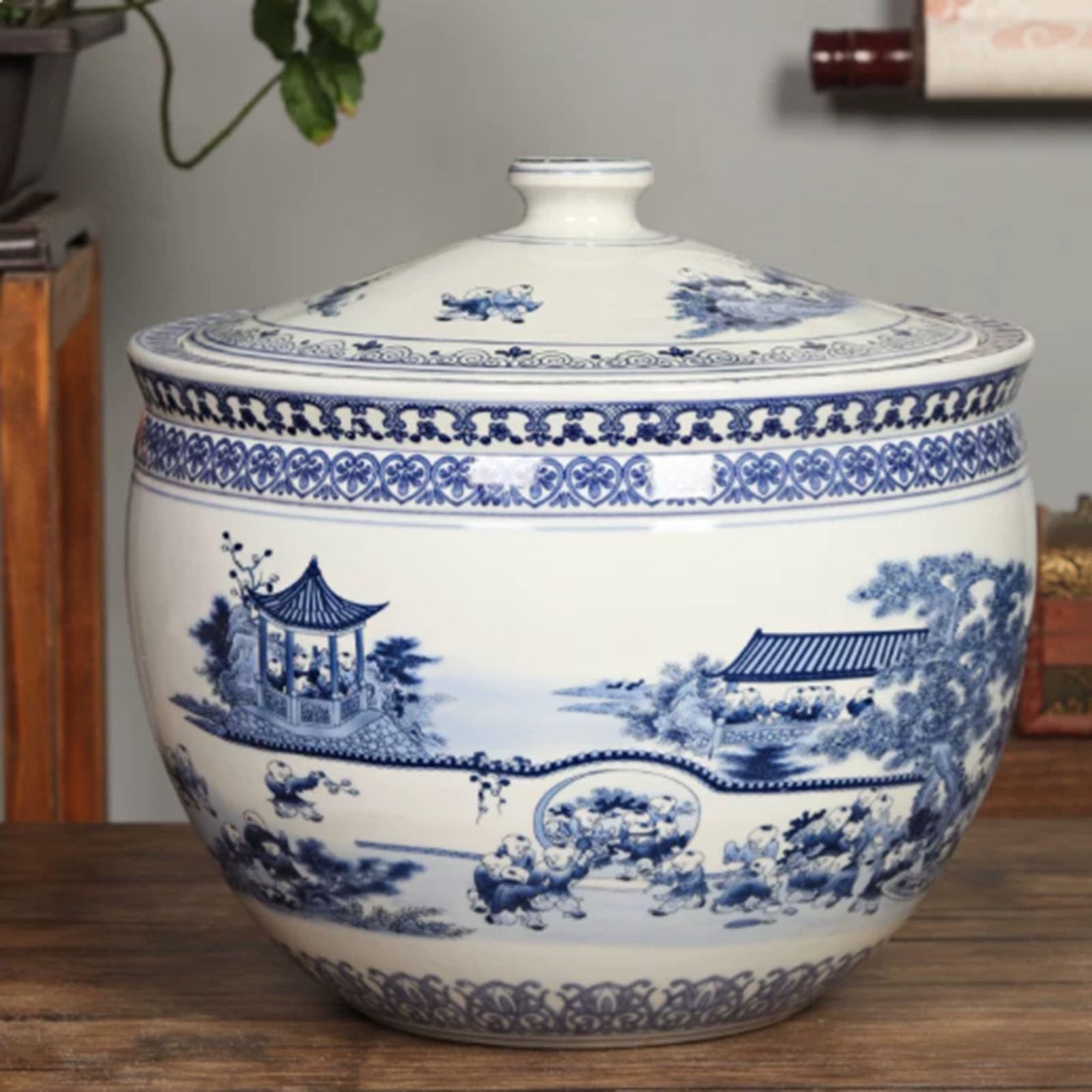 IXTREGZJKM Ceramic Rice Container with Lid, Flour Bin, Ceramic Rice Jar, Rice Storage Container, Ceramic Storage Jar, Suitable for Rice, Soybeans, Flour, Candy, Tea, and Coffee Beans. A 6KG