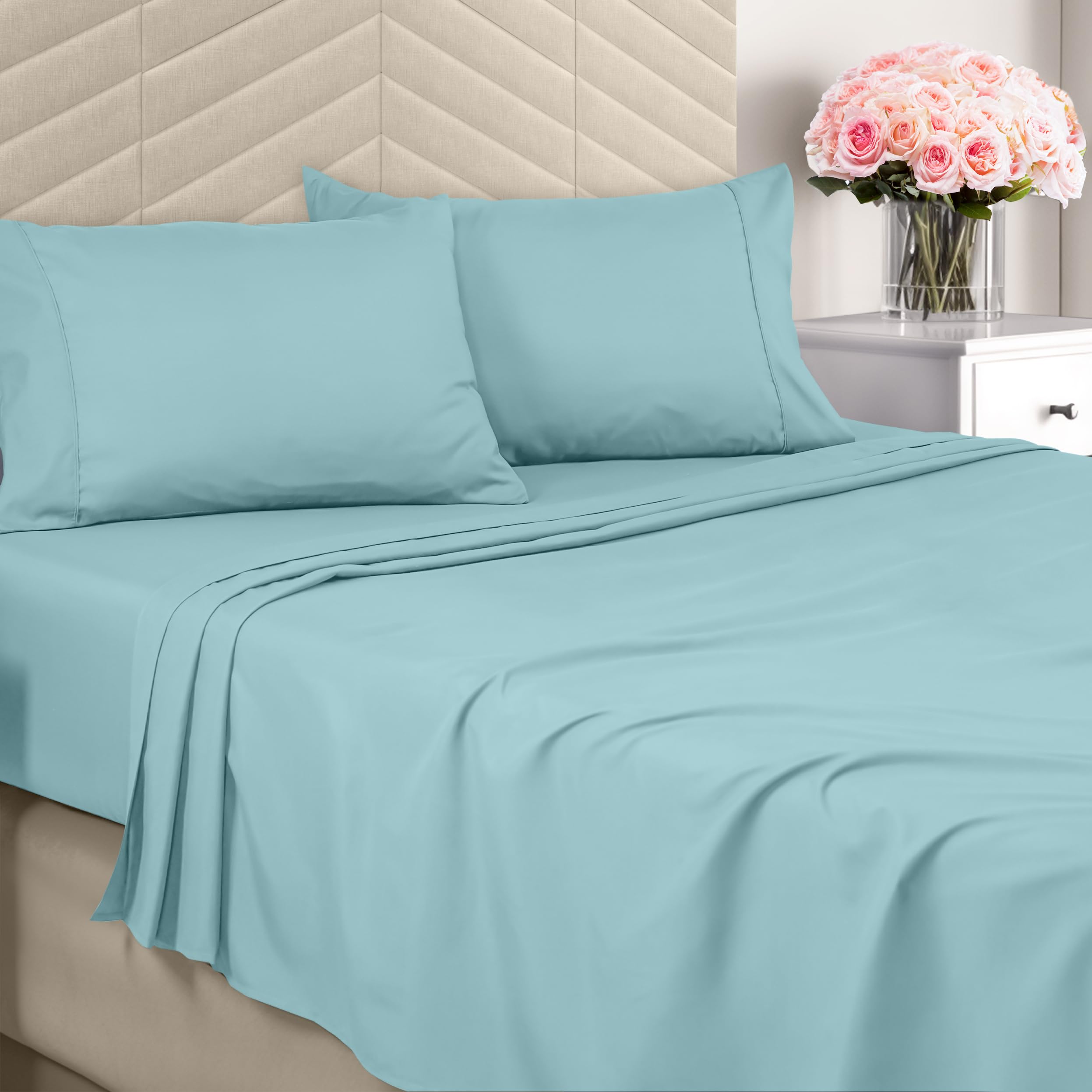 Utopia Bedding King Sheet Set - Brushed Microfiber - Soft Bed Sheets for King Size Bed - Includes 1 Fitted, 1 Flat, & 2 Pillow Cases - Deep Pocket (Spa Blue)