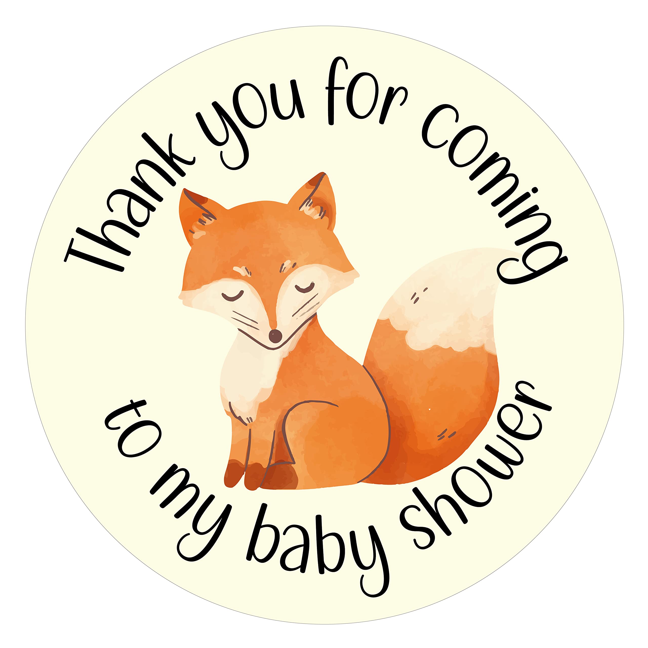 Partikraft 40Mm Baby Fox Thank You For Coming To My Baby Shower Round Stickers For Party Bags, Favours & Sweet Cones (24 X Stickers)