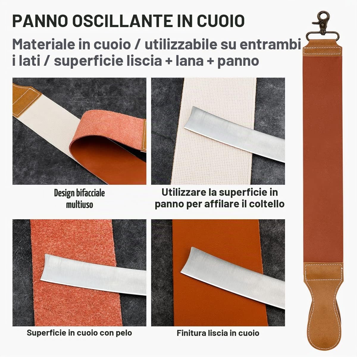 M&LD Rasoio Professionale per la Gola con Affilatrice in Pelle di Mucca - Lama da Barba per Barbieri Taglio Singolo Kit Rimozione Neve in Acciaio Inox per Rasoi Domestici da uomo