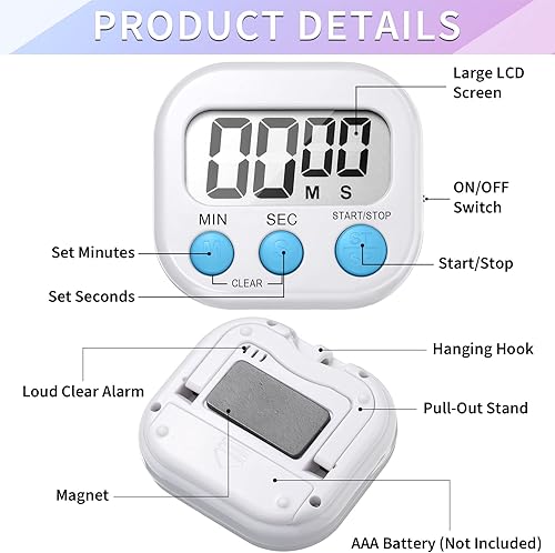Miniatura 3 de Macarrie Temporizador digital de cocina de 72 piezas, temporizadores magnéticos a granel para aula, pantalla LCD, alarma fuerte, temporizador