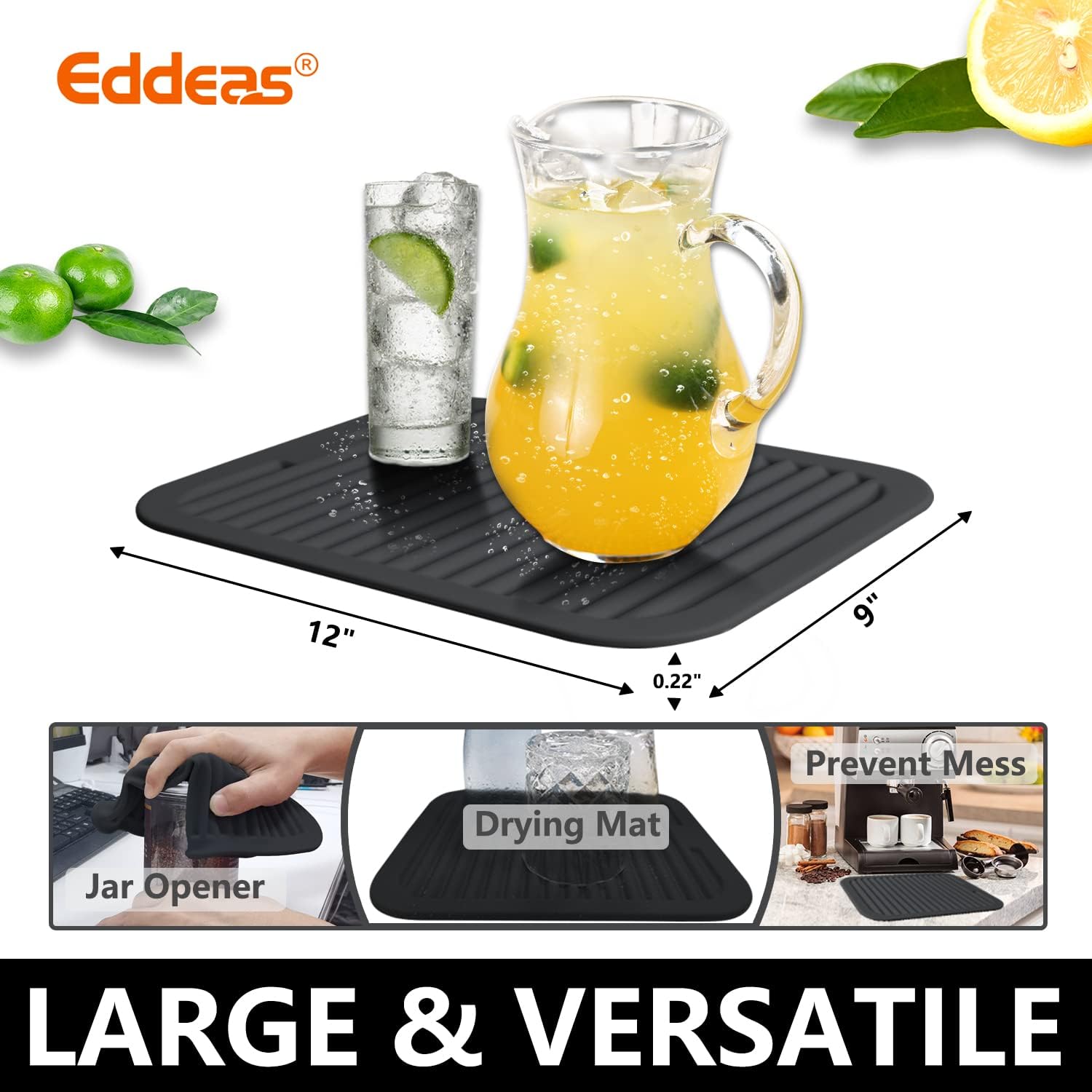 Eddeas Silicone Trivets,Large Hot Pads and Pans - 446°F Heat Resistant Hot Pads for Kitchen Counter-4 Pcs Black Multi-Purpose & Versatile Trivet Mat - Flexible & Durable (12"x9"): Home & Kitchen
