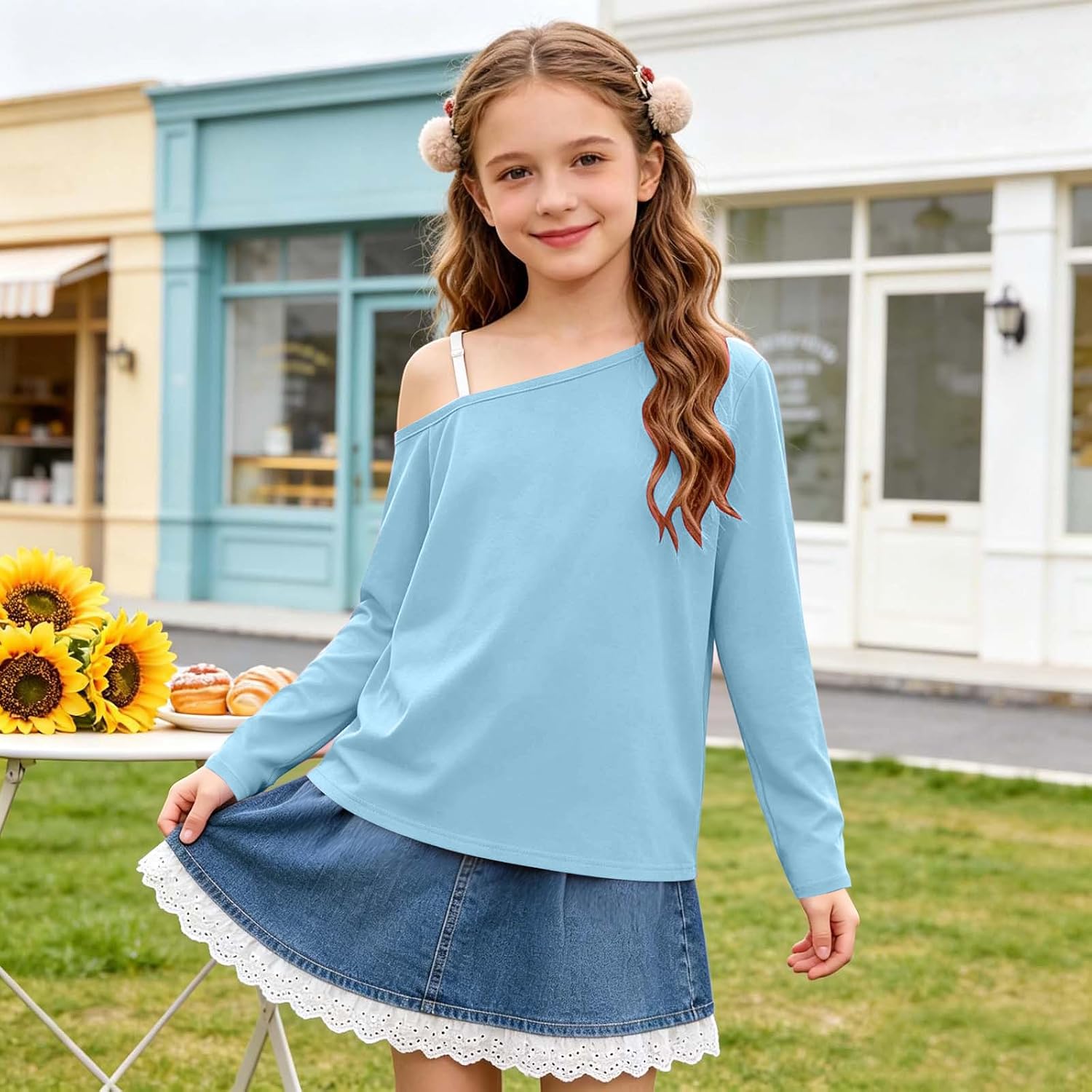 Girl's Y2k Off The Shoulder Tops Loose Fall T Shirt Trendy