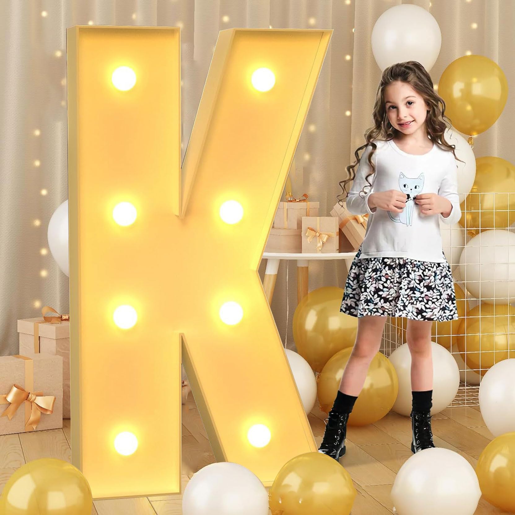 120cm-4ft Giant LED Light Up Letter K, Mosaic Marquee Light Up Sign, LED Letters Lamps for Valentine's Day Birthday Christmas New Year