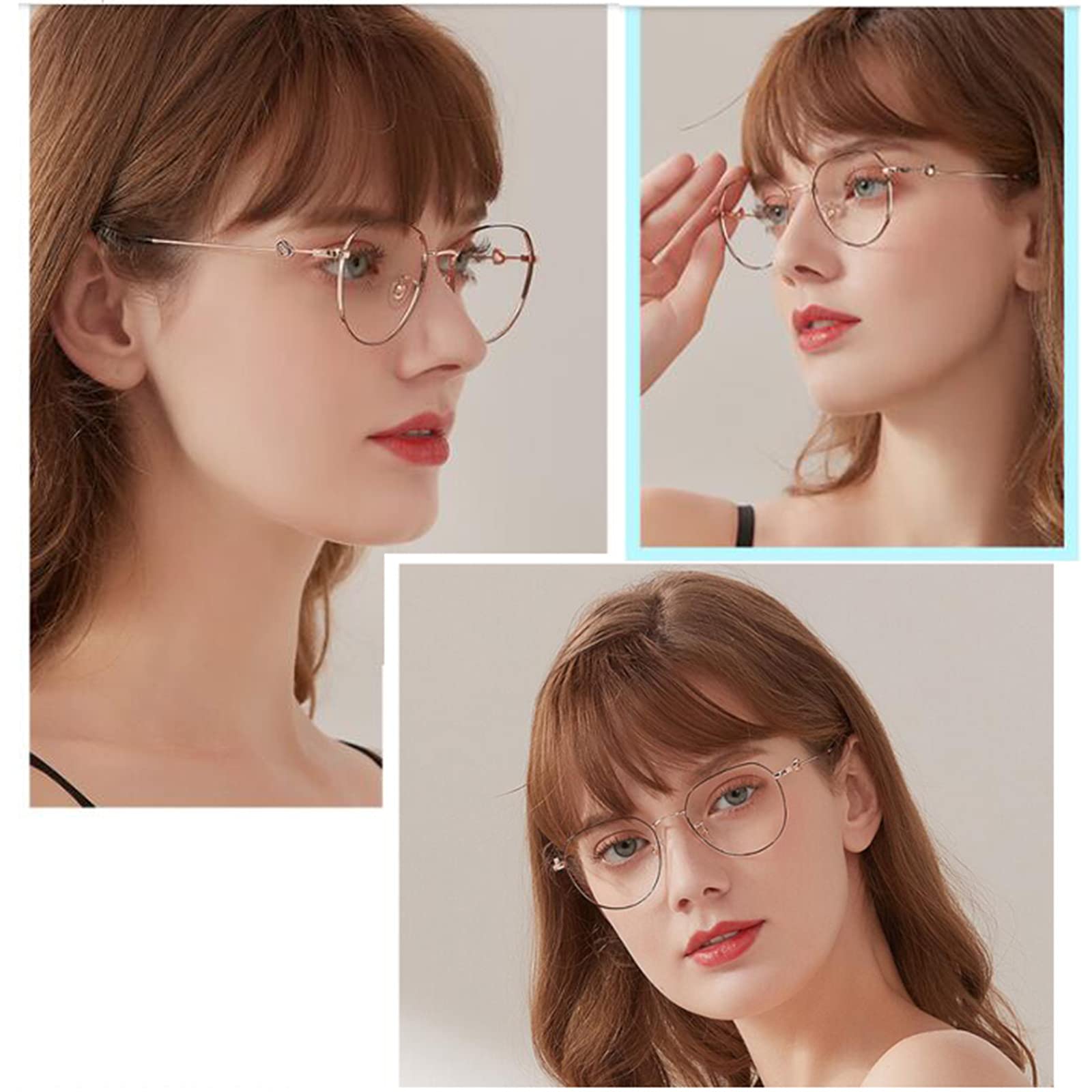 Duże Okulary Do Czytania Z Blokadą Niebieskiego Światła Dla Kobiet, +1,5 Fashion Love Metal Frame Anti Eye Strain Computer Reader/D/3