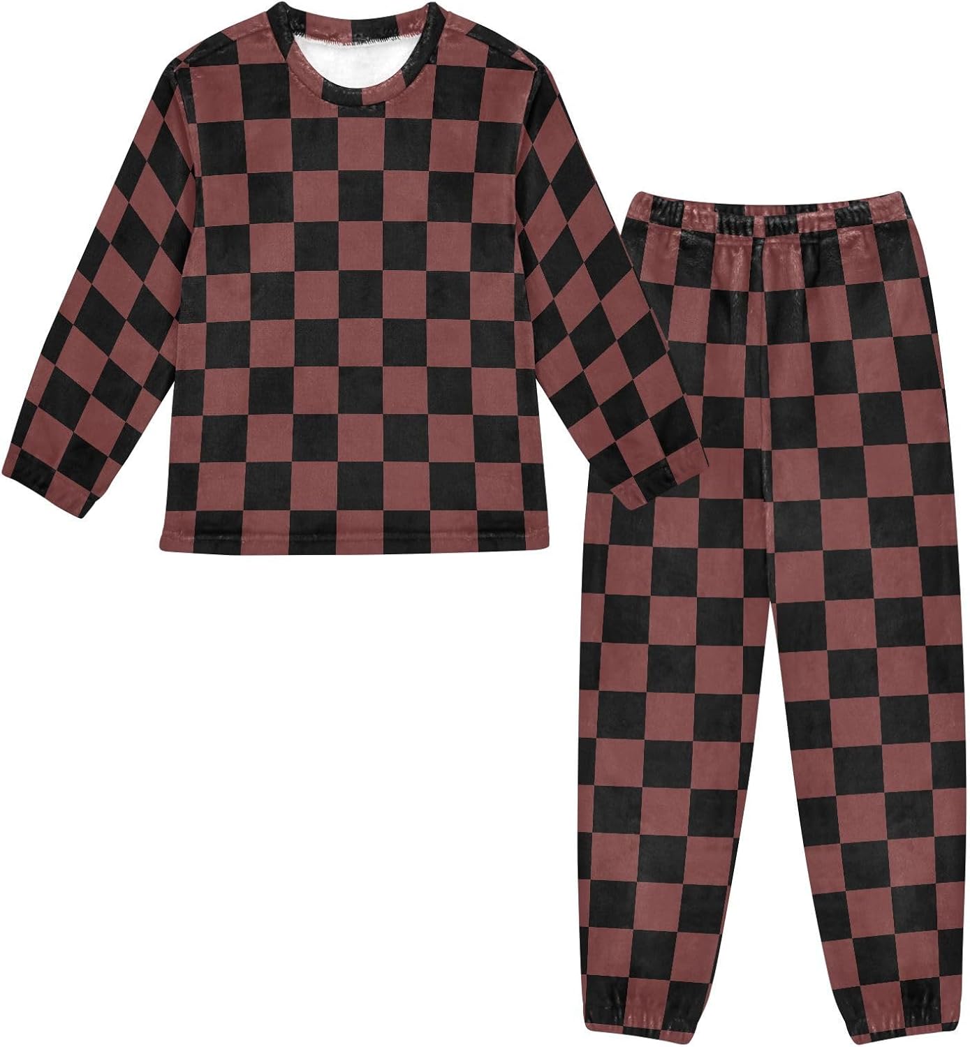 Plaid Pjs Long Sleeve Fleece Pajamas Casual 2 Piece Pullover Top Pants Set Soft Flannel Christmas Sleepwear
