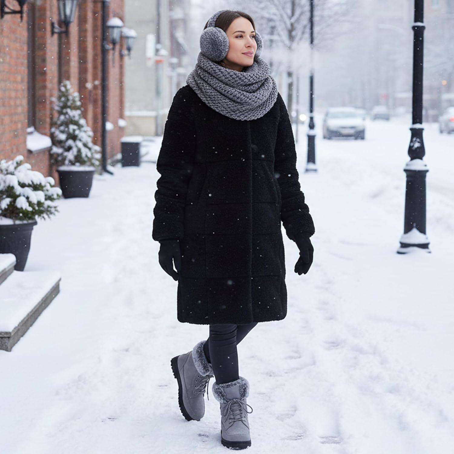 HARENCE Snow Boots for Women Winter: Warm Fur Lined Ankle Booties Comfortable Lace Up Slip on Outdoor Walking Boot - Image 2