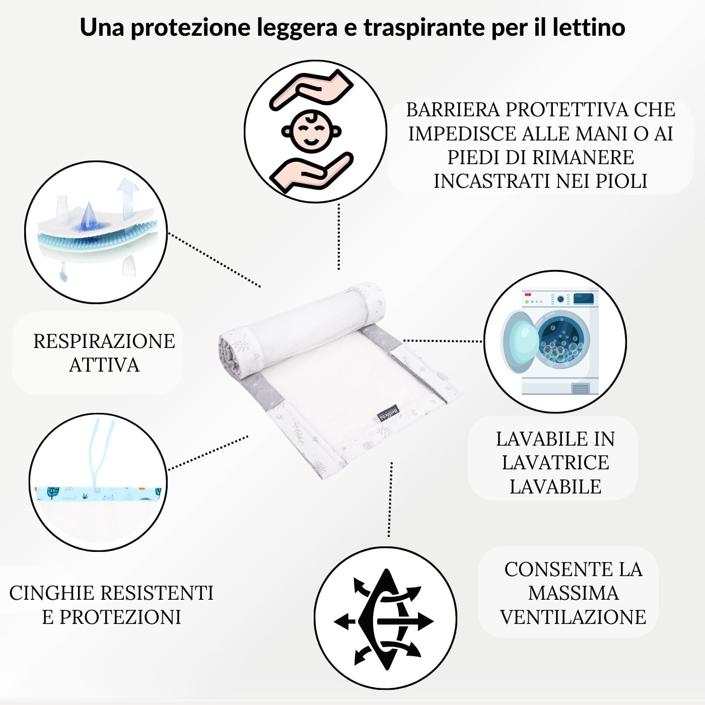 Bellochi Paracolpi Lettino 180 cm - Paracolpi Culla Universale in Morbido - Paracolpi per Letto Reversibile per Materasso 120x60 cm Rosetgrey