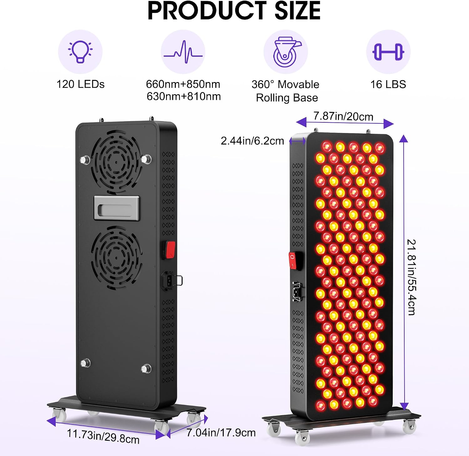 Red Light Therapy - Upgraded 4-CORE LED Chips Red Infrared Light Device, 120 LEDs with 3 Modes, Timer & Rolling Base, 660nm/850nm Near Infrared Light for Face & Body Care (21.81in)