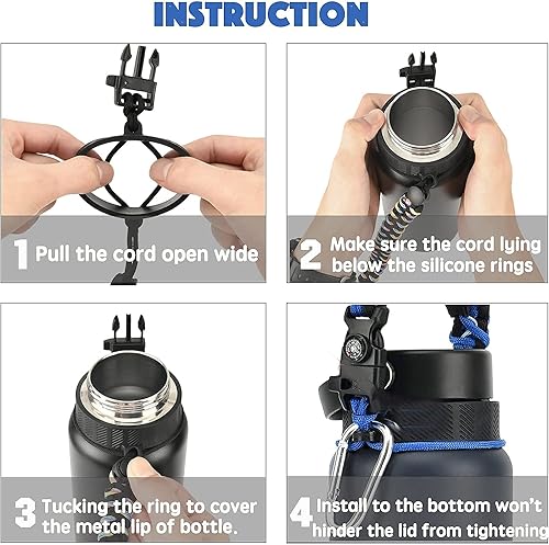 Miniatura 6 de Paracord Handle for Hydro Flask Water Bottles StandardWide Mouth, Strap Holder with Safety Rubber Ring & Carabiner, Easy to Carry and Durable