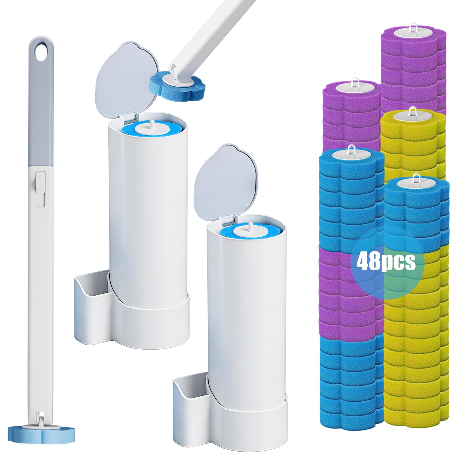 zxevg Disposable Toilet Brush & Holder Set with 48+2 Refills (2)
