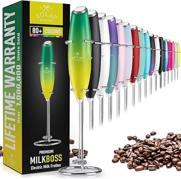 Zulay Powerful Milk Frother for Coffee with Upgraded Titanium Motor - Handheld Electric Whisk, Milk Foamer, Mini Mixer & Coffee Blender for Frappe, Latte, Matcha, No Stand - Lemon Lime