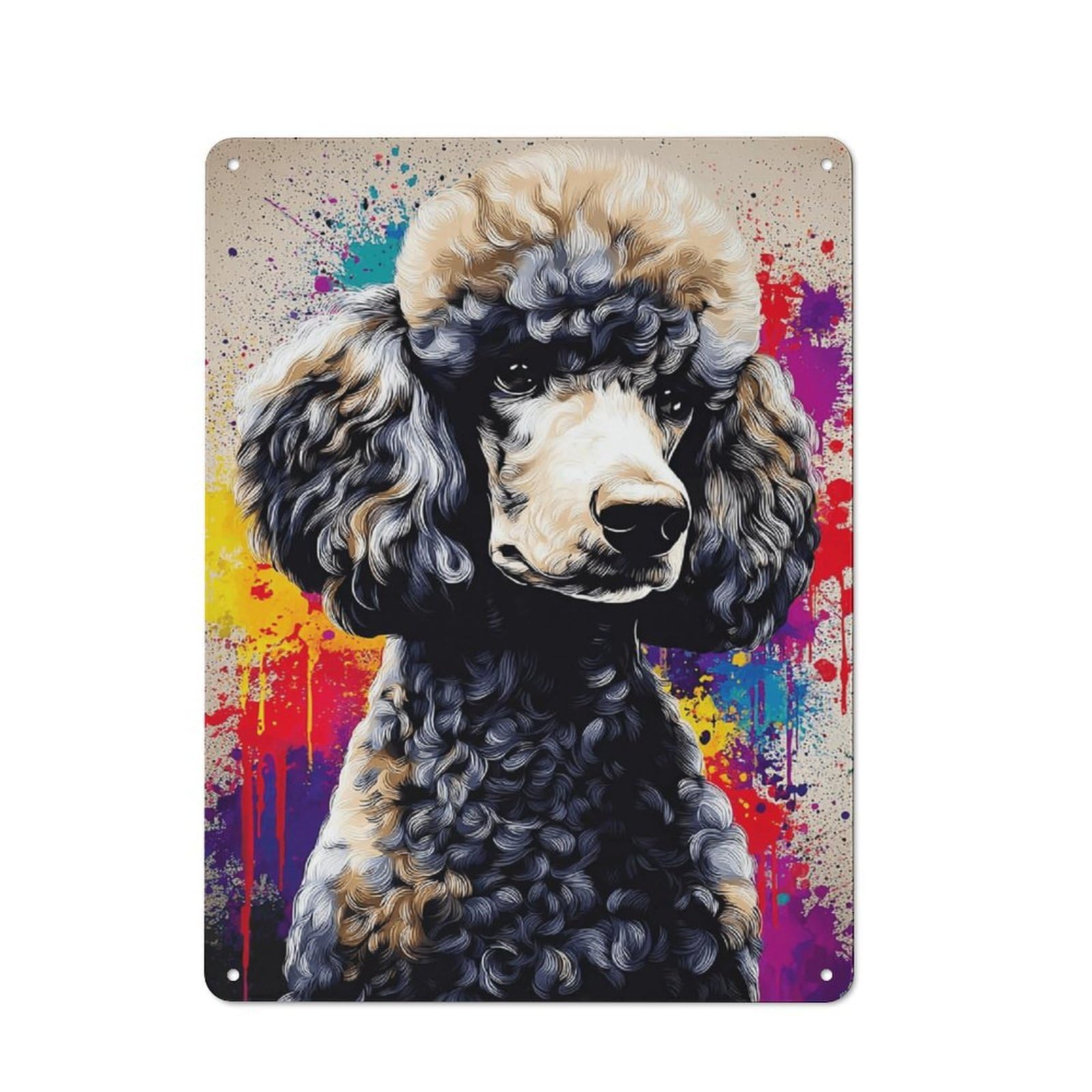Junmoney Colorful Poodle Portrait Artwork -8 Classic Metal Wall Decor 40X30cm, Decorative Tin Plaque For Cafe, Pub, Workshop Or Home Bar