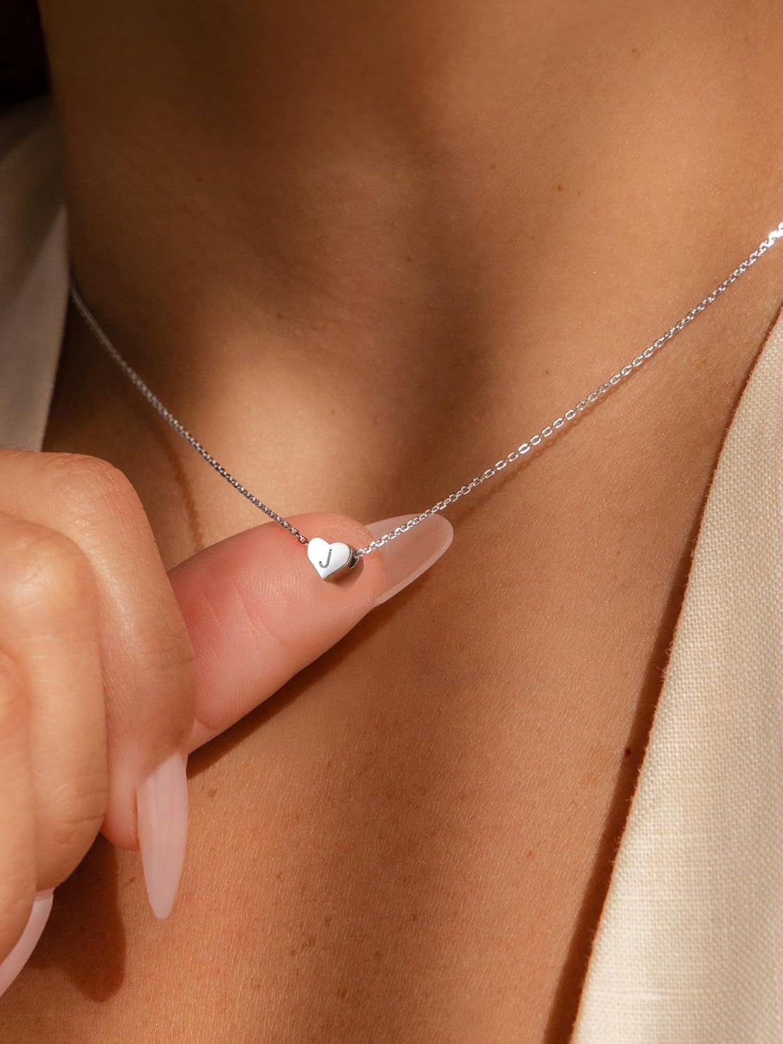 ChicSilver 925 Sterling Silver Heart Initial Necklaces for Women -Dainty Personalized Heart Pendant Letter Alphabet Necklace for Women