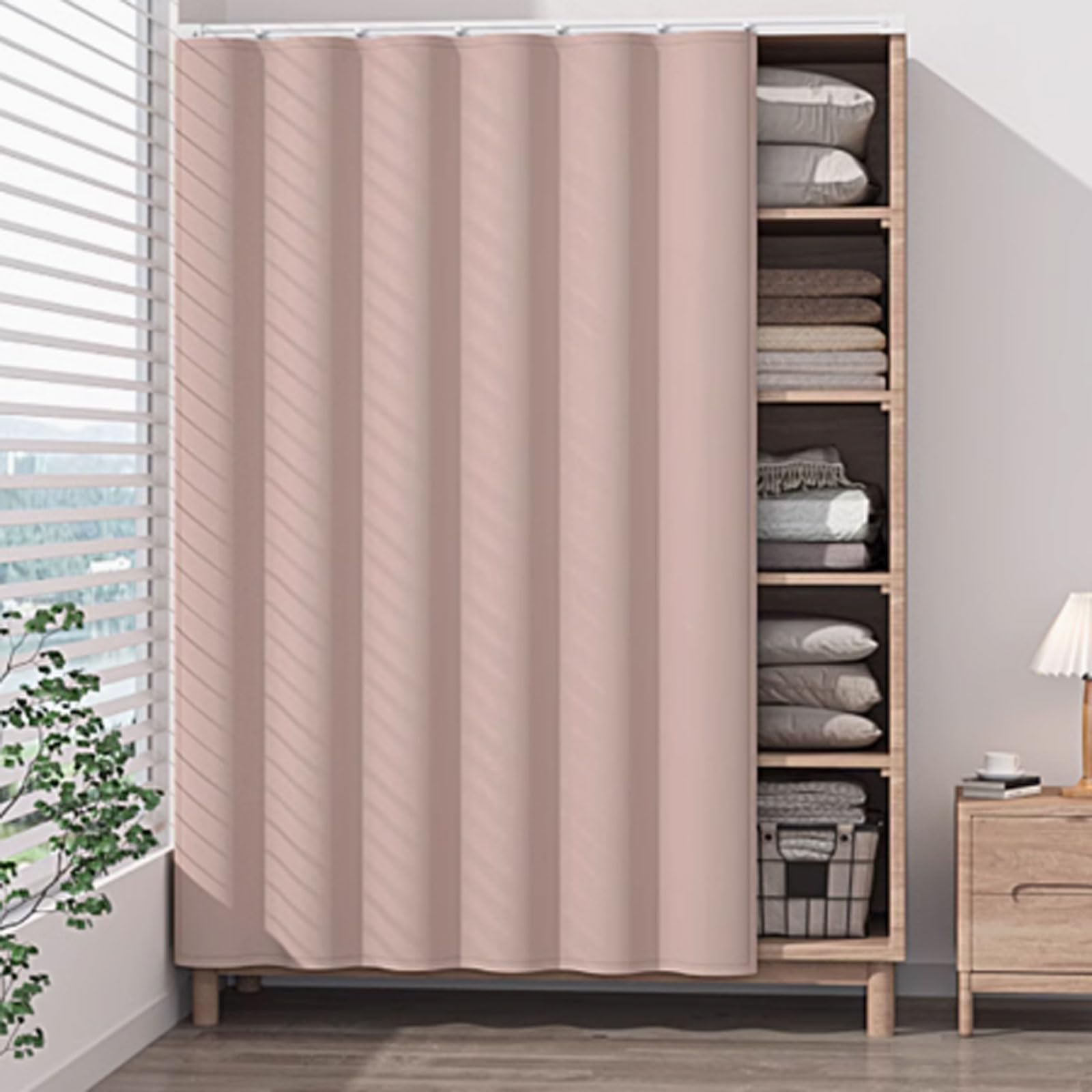 POLGDW Universal Wardrobe Curtains Solid Color Sliding Closet Curtains for Wardrobes, Shelves, Shoe Racks, Bookcases, Washing Machines, Easy to Install with Guide.