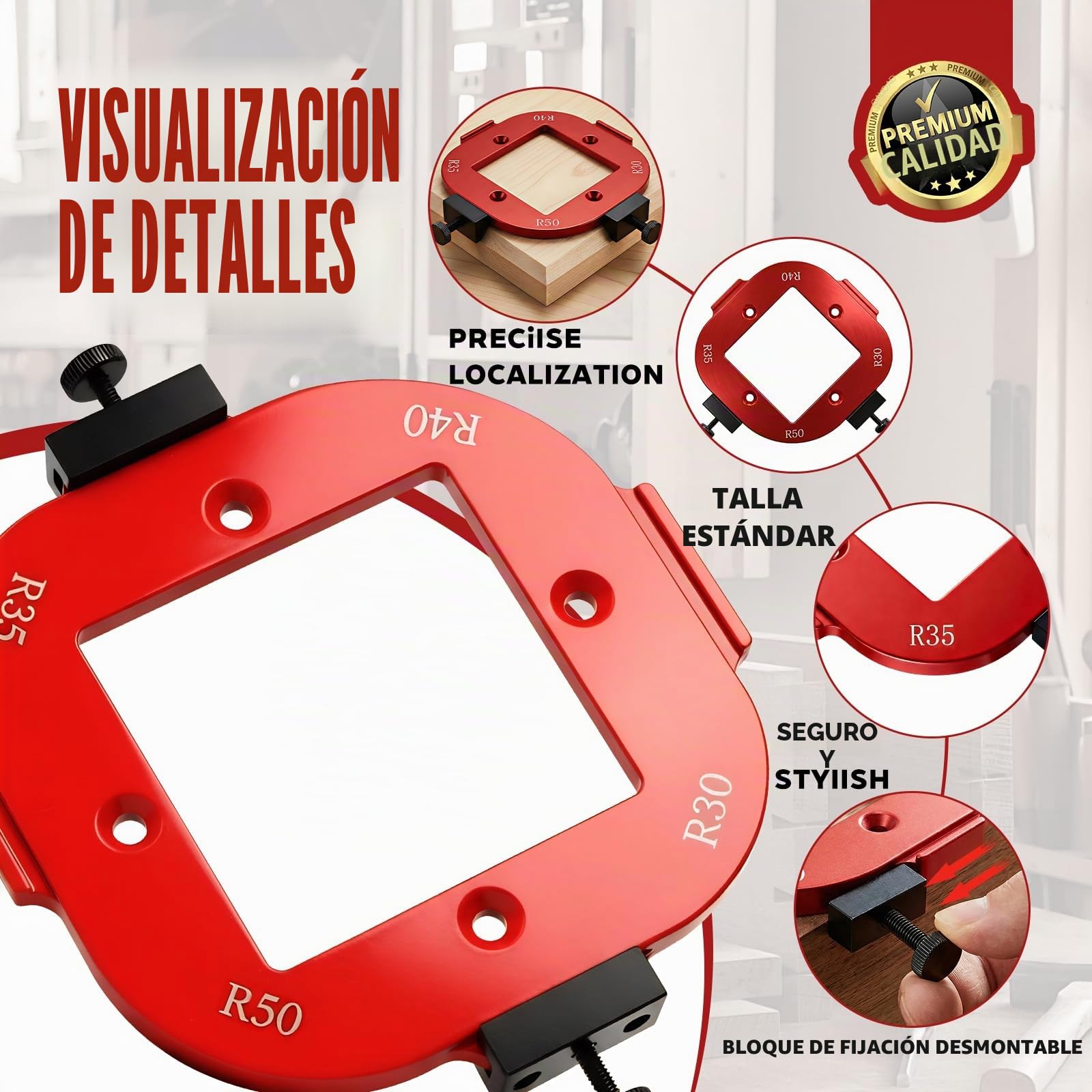 Plantilla de Radio de Esquinas Redondeadas, Molde para Fresadora de Radio con Fresa Incluida, Plantilla para Fresadora de Aleación de Aluminio para Proyectos de Bricolaje en Madera