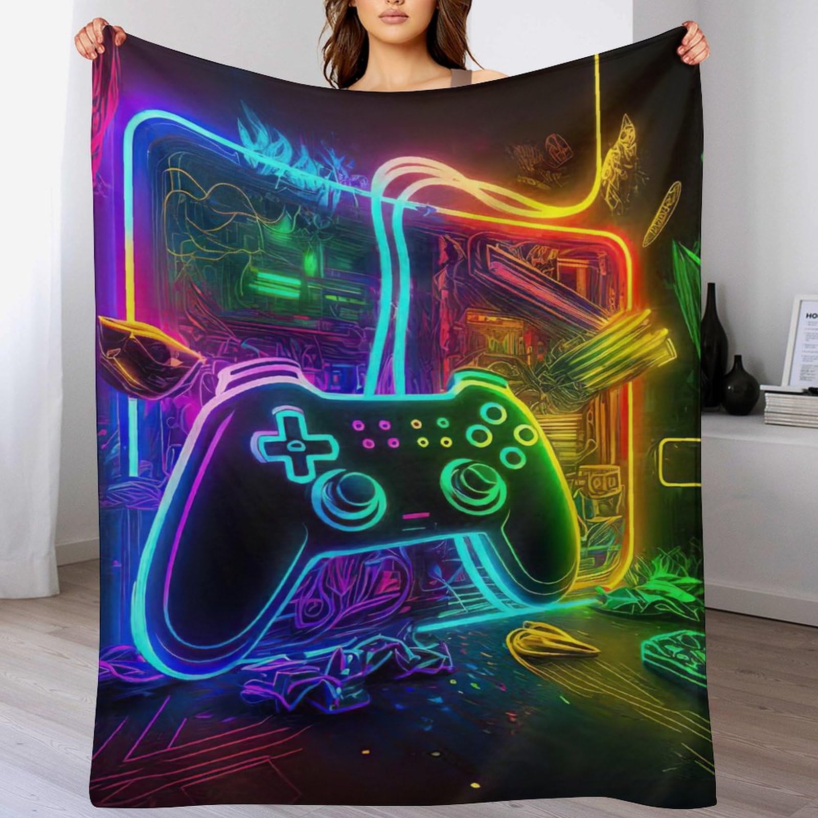Gamecontroller Decke,Vier Jahreszeiten Weich Wohndecke Schlafdecke Sofadecke Pelzdecke Couchdecke Flannel Bett Decken 150×200cm