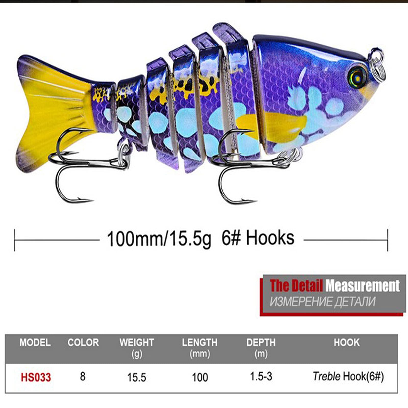 Leurre De Pêche Joynine Pour Bass, Truite Et Brochet – Nage En S Réaliste, 6 Articulations, Hameçons Triples, Eau Douce/salée
