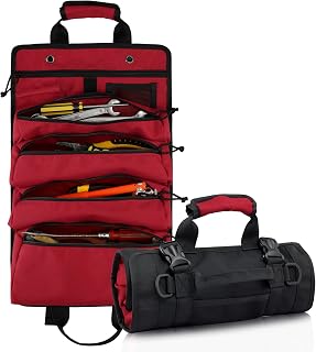 Koolertron Roll Up Tool Bag, Multifunctional Tool Storage Bag, 900D Waterproof Oxford Cloth, For First Aid Kit, or Emergency Tool Bag in Car Motorcycle, Red