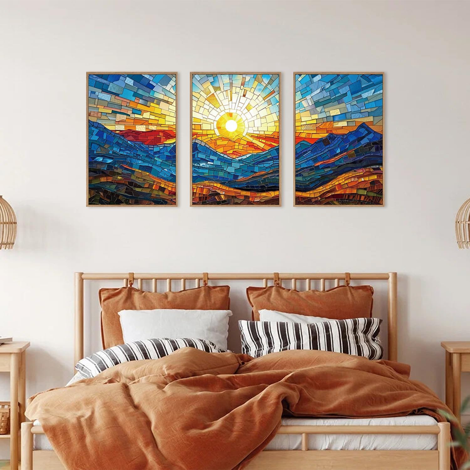 TOARTi Colorful Boho Mountain Framed Canvas Wall Art Set,Abstract Mountain Sun Wall Decor,Forest Nature Landscape Art Print for Living Room Bedroom - Image 4