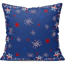 Blue 4th of July Throw Pillow Covers, Soft Pillowcases with Invisible Zipper, Independence Day Star Red Decorative Square Pillow Cushion Covers for Living Room Couch Sofa Bed 18x18 Inches