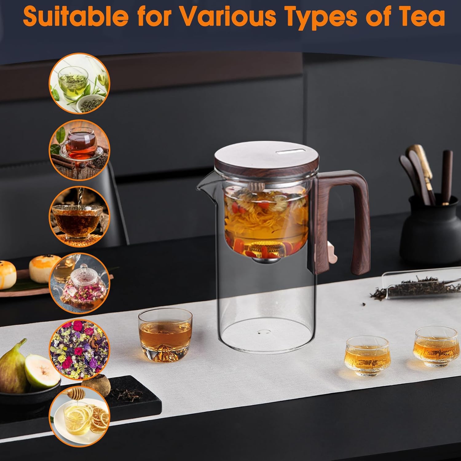 Glass Tea Pot - High Borosilicate Magical Glass Teapot with ABS Handle, Water Separation Design & Infuser Strainer - 720ml/24.3oz Large Capacity Teapot fo Tea Parties, Home, Office - Image 5
