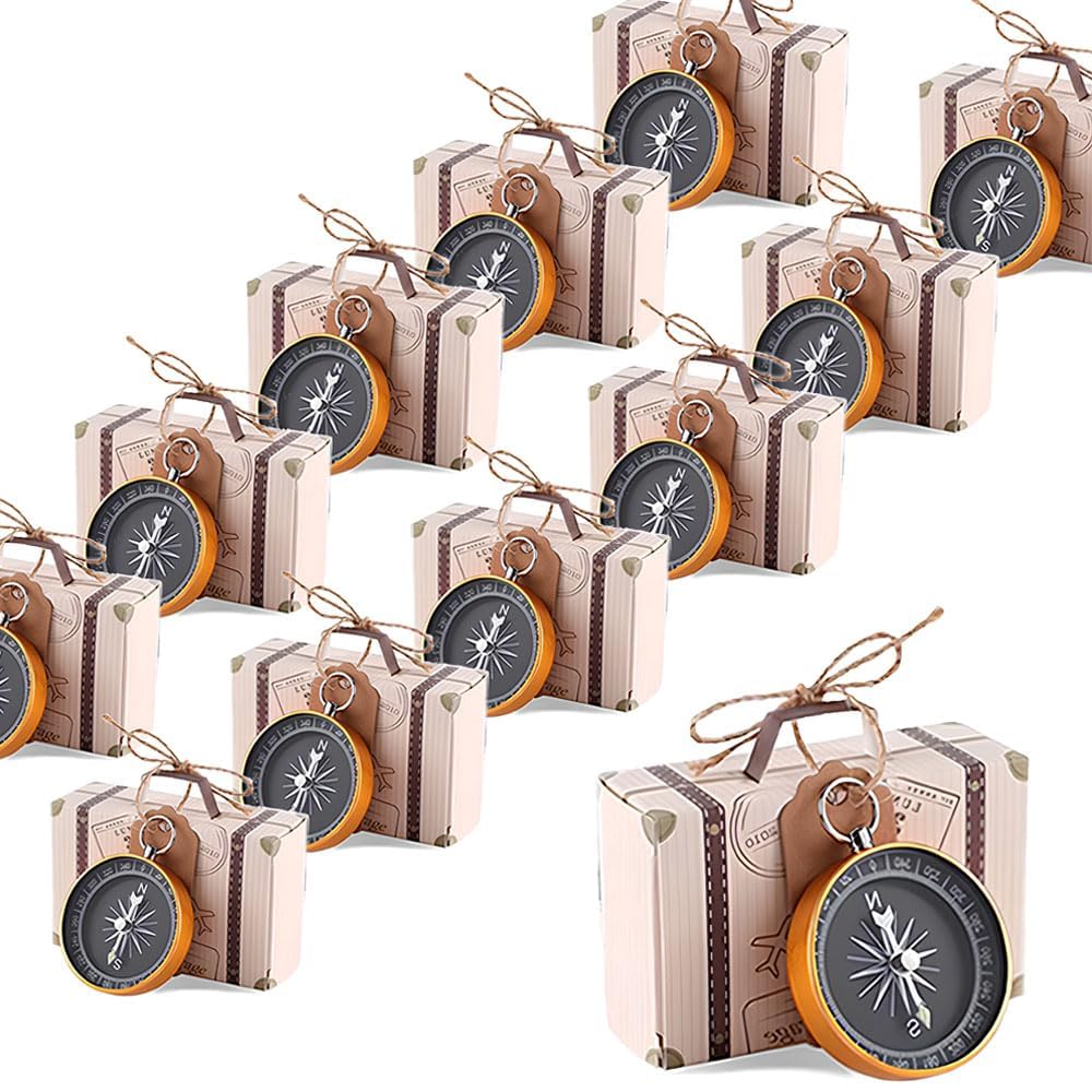 Naiocase Lot de 20 bonbonnières cadeau avec boussole et étiquettes Kraft, boîtes à dragées pour bonbonnières, baptême, homme, fille, mariage, anniversaire, remise de diplôme, fête - or
