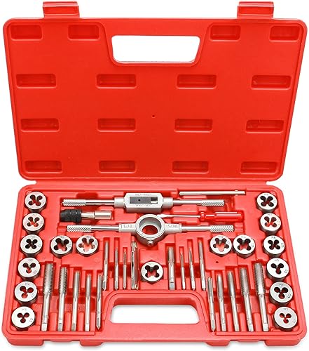 EFFICERE Juego de 40 piezas de roscas y troqueles de alta calidad, roscas métricas M3, M4, M5, M6, M7, M8, M10, M12, ambos tipos gruesos y finos,