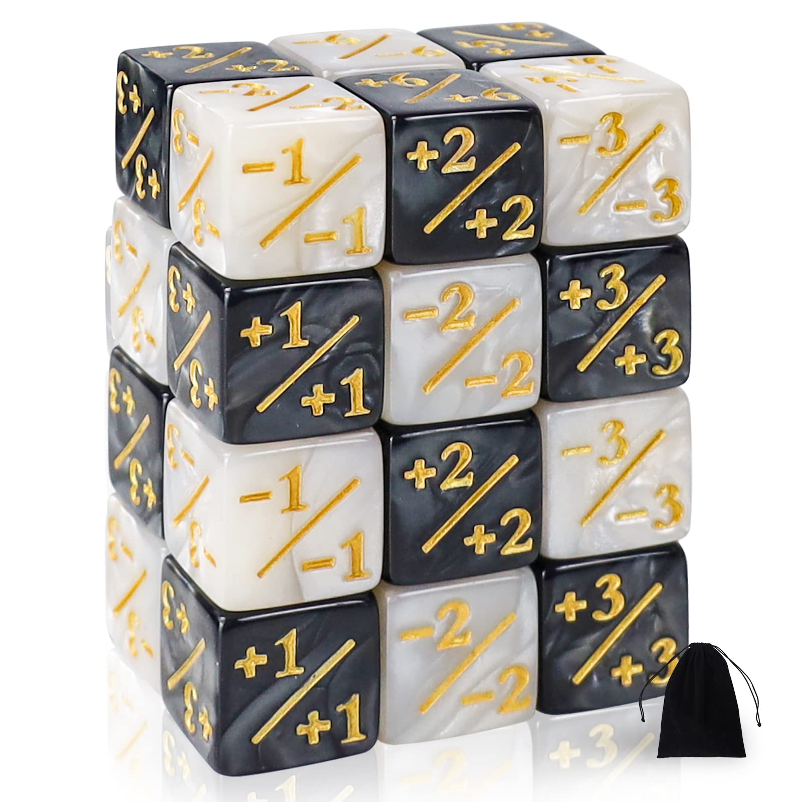 24 Pieces MTG Dice Counters Token Dice, Magic The Gathering Glitter Sparkle Dice, Loyalty Dice Starry Marble D6 Dice Cube Compatible with MTG, CCG, Card Gaming Accessory (Black and White)